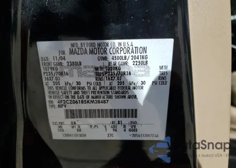 2005 Mazda Tribute S from USA, damaged, VIN 4F2CZ06185KM38487